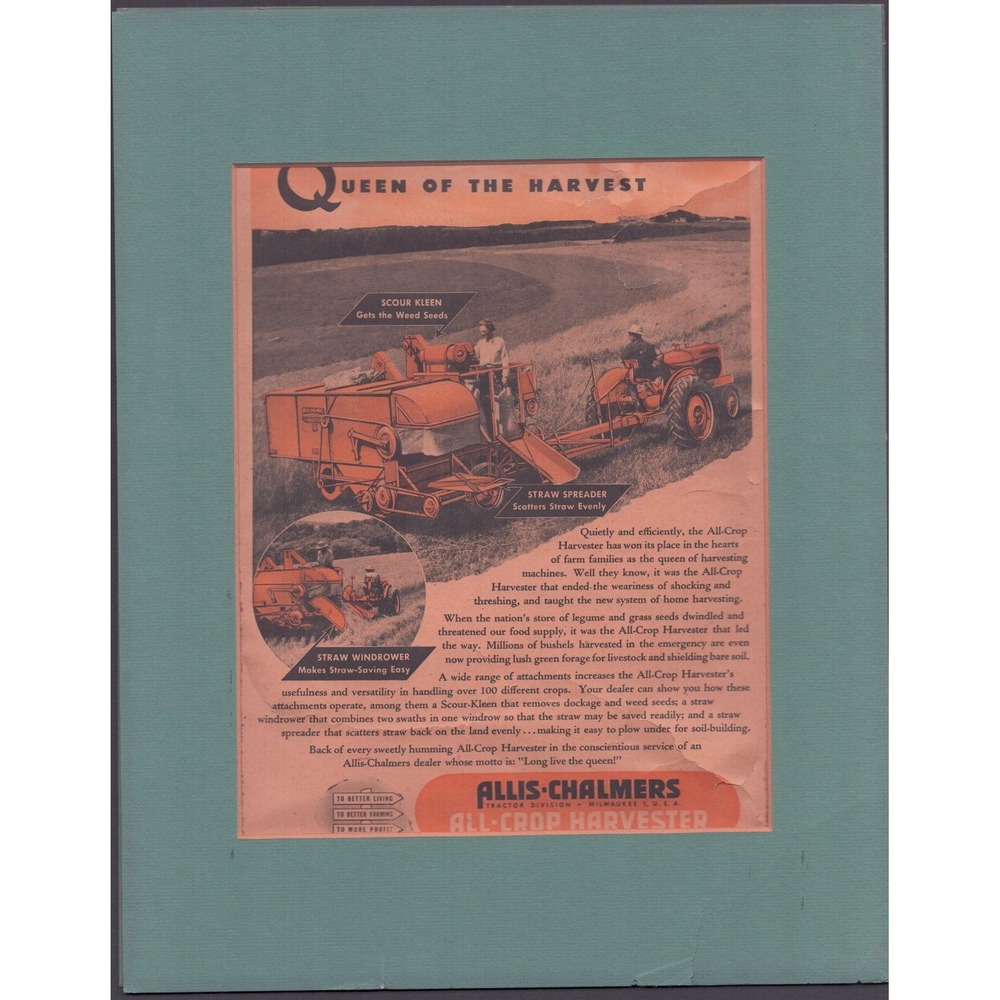 Vintage 1953 Allis-Chalmers All-Crop Harvester Farm Journal Ad Holy Night Art